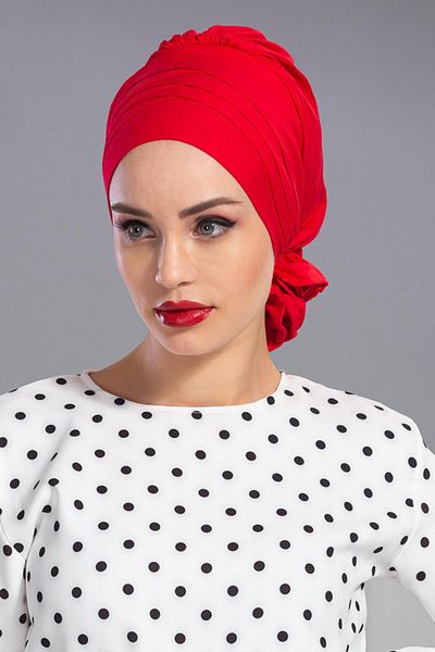 Aisha's Design Red Cross Combed Cotton Bonnet - B-14