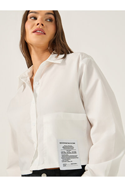 Styli Solid Boxy Fit Crop Shirt with Patch Detail