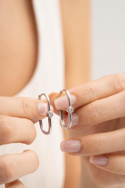 Sümer Telkari Oval Tektaş Rodyumlu Gümüş Küpe 7249