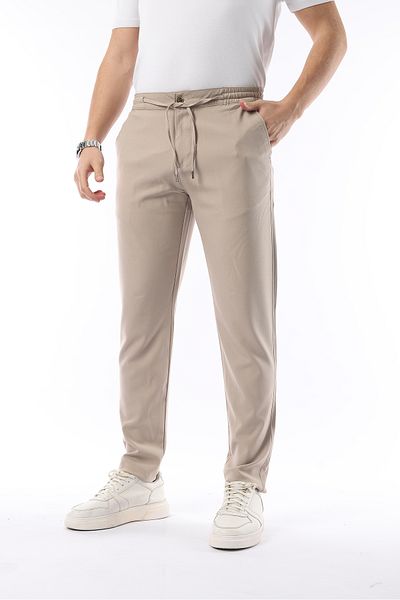 İDS COLLECTİON Men's Beige Jogger Cut Elastic Waist Flexible Lycra Silimfit Fabric Trousers