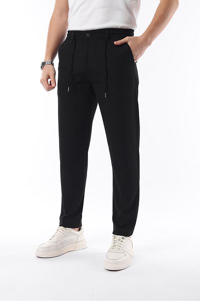 İDS COLLECTİON Pantaloni negri pentru bărbați, cu tăietură jogger, cu talie elastică, din țesătură flexibilă Lycra Silimfit