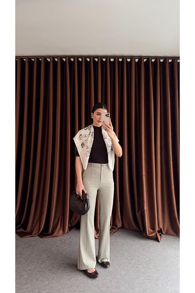 HAZELANNA Stone Color Classic Fabric Trousers