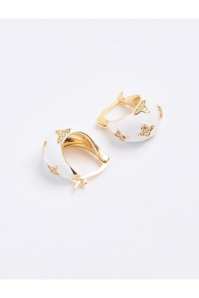 Jimmy Key White Clover Figured Shiny Stone Half Hoop Earrings