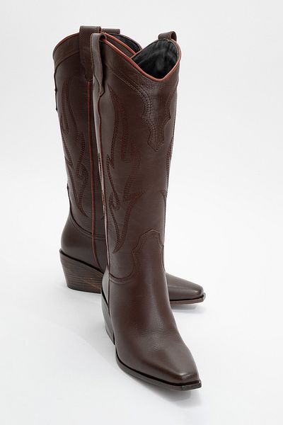 LuviShoes Γυναικείες μπότες Western PİETRO Brown Skin Γνήσιο δέρμα