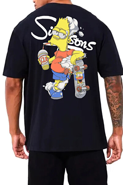 Wish BF Çizgi Film Simpsons Baskılı Bisiklet Yaka Pamuklu Oversize Kadın Erkekunisex T-shirt