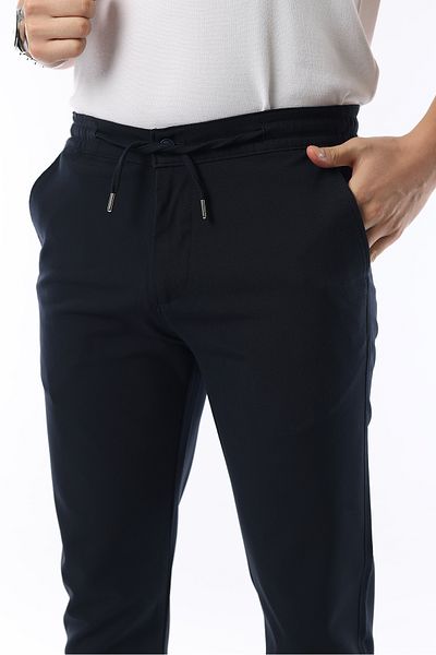 İDS COLLECTİON Men's Navy Blue Jogger Cut Elastic Waist Flexible Lycra Silimfit Fabric Trousers