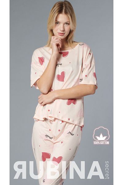 Rubina Secret Heart Pajama Set Love Patterned 100% Cotton Women's Pajama Set - Oversize 4 Seasons [2025- Spring]