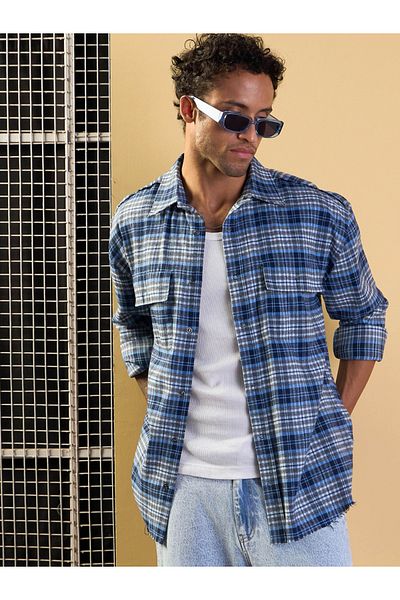 Mascln Sassafras By Styli Checked Oversized Shirt with Flap Pocket Detail