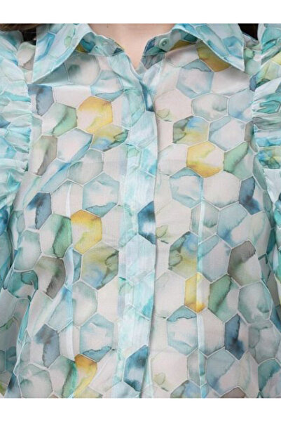 Kassually By Styli Sheer Organza Printed Crop Shirt