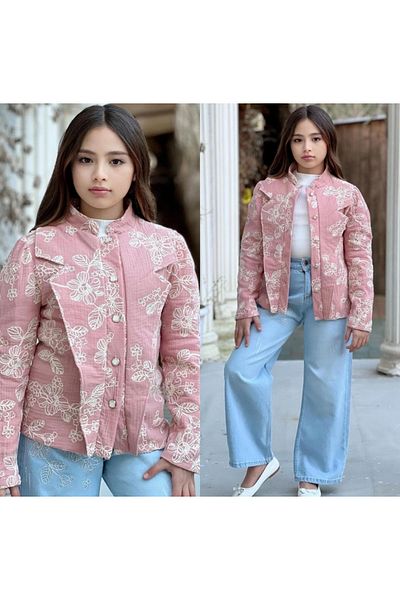 FLOWER BABY Girl's Silvery Jacket Jeans 3-Piece Set Holiday Special Day Set