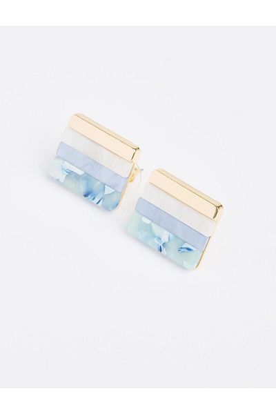 Jimmy Key Blue Color Block Square Earrings