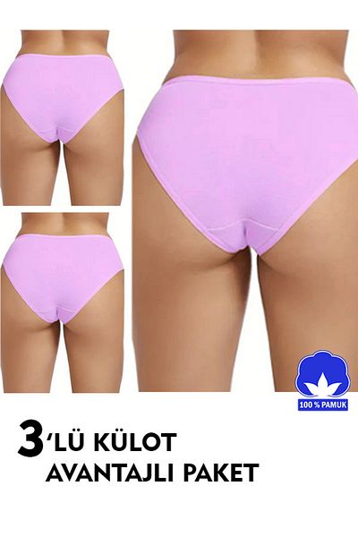 SAUNA SUIT Πακέτο 3 Γυναικεία εσώρουχα με ψηλόμεσο λιλά χρώμα, Σετ εσώρουχα Hipster από 100% βαμβάκι Lycra