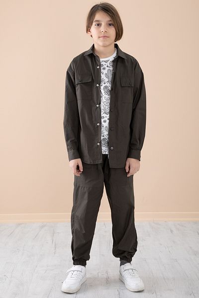 Cansın Mini Dark Khaki Boy's Chest Pocket 3 Piece Suit 20351