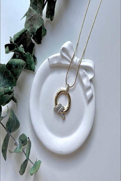 DEMOKAN Kadın Çelik Kolye Halka Zirkon Taş Düğüm Kolye