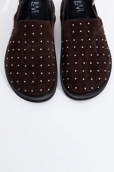 LuviShoes Sandale de damă OUR din piele naturală maro din piele intoarsa cu vârf închis