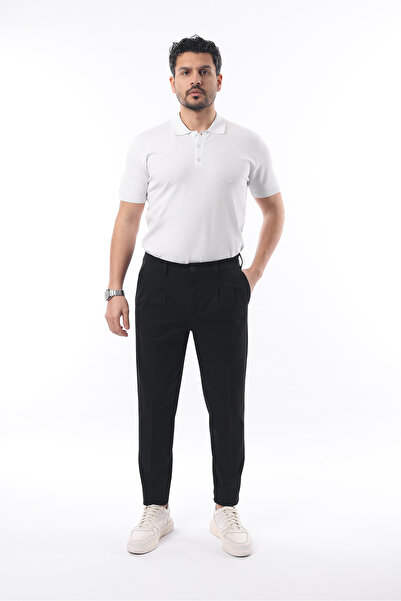 İDS COLLECTİON Erkek Pileli Kışlık Likralı Siyah Kumaş Pantolon