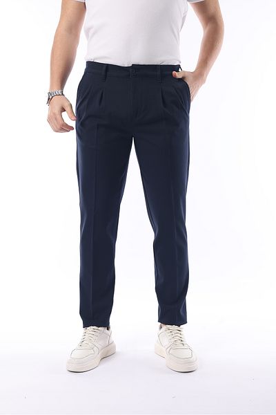 İDS COLLECTİON Men's Pleated Seasonal Lycra Navy Blue Fabric Pants