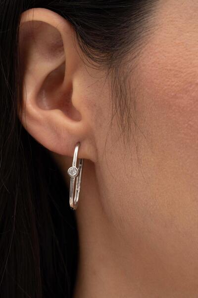 Sümer Telkari Oval Tektaş Rodyumlu Gümüş Küpe 7249