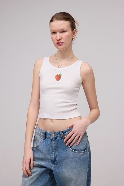 Addax Tricou cu decolteu în U cu imprimeu căpșuni - A1592