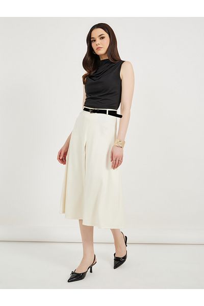 Styli Solid Pleated A-Line Midi Skirt