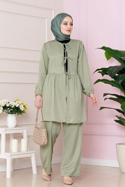 Sevitli Costum cu cravată în față cu pantaloni-verde mentă