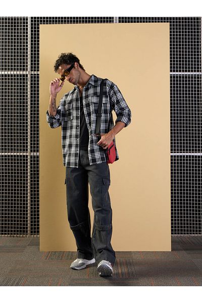 Mascln Sassafras By Styli Checked Oversized Shirt with Flap Pocket Detail