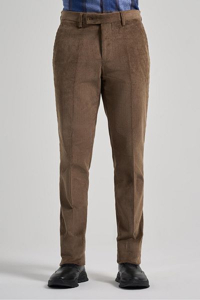 İmza Σκούρο μπεζ βαμβακερό παντελόνι Comfort Fit Velvet με πλαϊνές τσέπες 1003245160