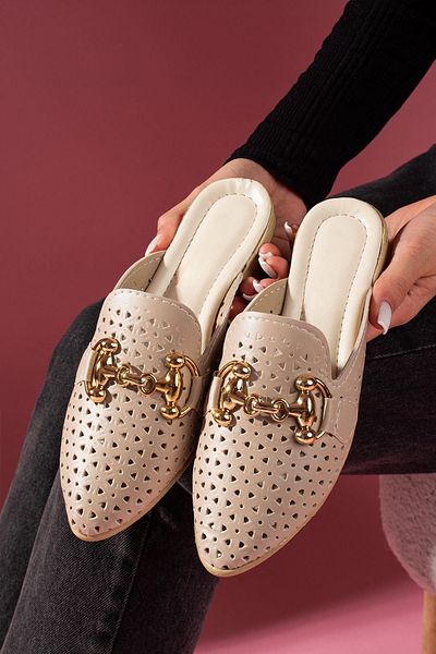 FUGA MODA Δερμάτινες παντόφλες με χρυσά αξεσουάρ Pavina Mink Laser Cut