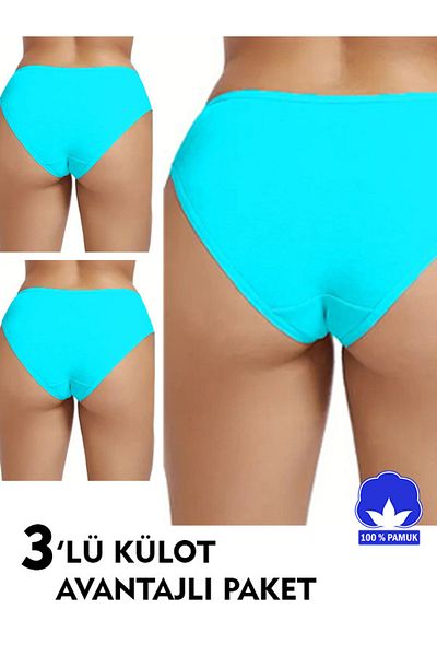 SAUNA SUIT Chiloți albaștri pentru femei cu talie înaltă - Pachet de 3 set hipster din lycra 100% bumbac