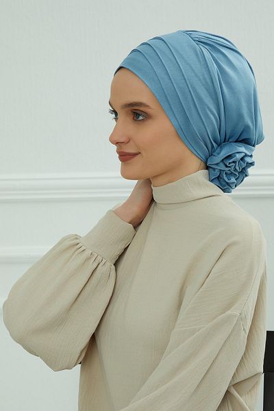 Aisha's Design Blue Cross Combed Cotton Bonnet - B-14