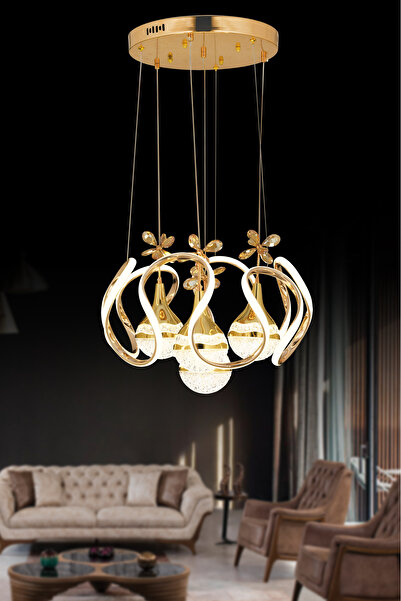 SEBA AYDINLATMA DRON GOLD 4LÜ DAMLA Kumandalı ve Dimerli (Beyaz, Sarı, Gün Işığı) Ledli  Avize SB-LD-203