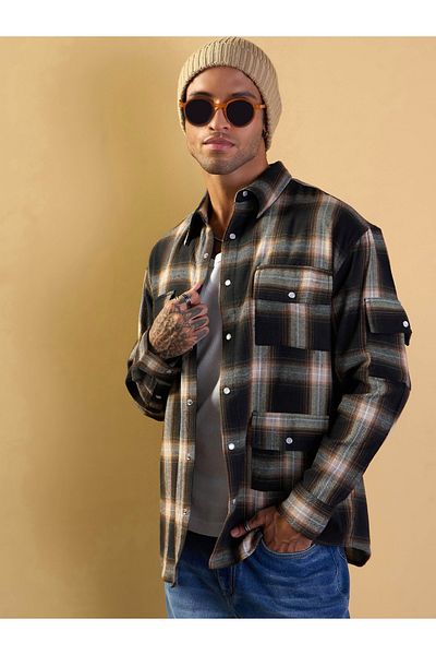 Mascln Sassafras By Styli Checked Oversized Shirt with Utility Pocket Detail