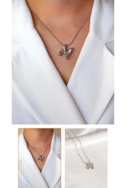 caseopia C-M-E-Y-B-S-K-H-T-F-Z Harfli Balon Model Gümüş Renkli Çelik Kolye BALON HARF KOLYE