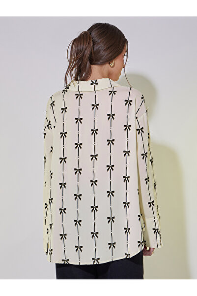 Take Two By Styli Bow Print Button Down Oversized Shirt
