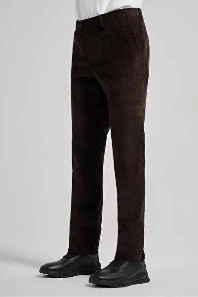 İmza Koyu Kahverengi Pamuklu Yandan Cepli Comfort Fit Kadife Pantolon 1003245160