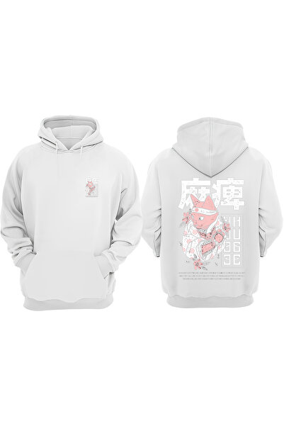 Anetos Anıme Cat Design Sırt cu imprimeu White Swea tricou