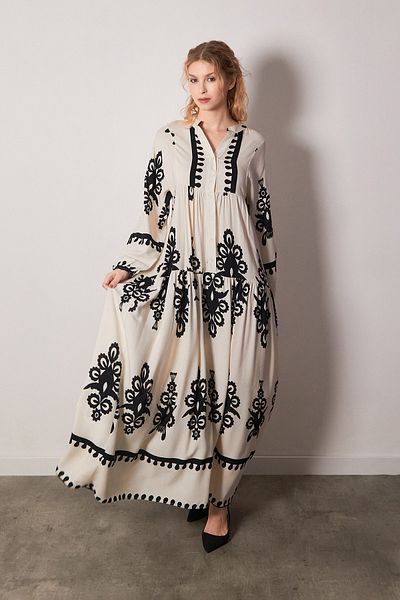 Fulla Moda Φόρεμα με έθνικ σχέδιο με μισά κουμπιά και ελαστικά μανίκια