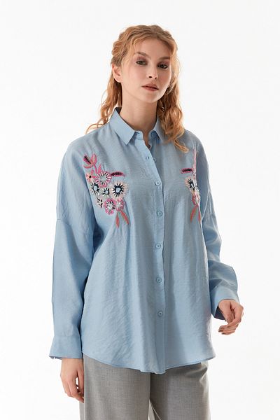 Fulla Moda Cămașă cu paiete cu paiete cu broderie de flori