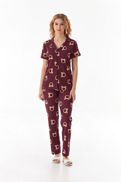 Fulla Moda Teddy Bear Printed Shirt Collar Pajamas Set