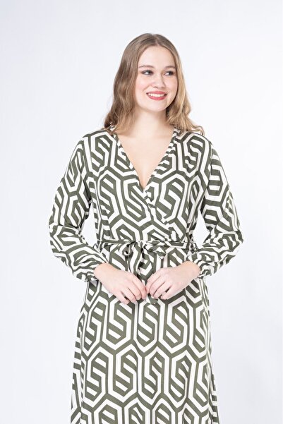 mervemoda Καλοκαιρινό υφαντό μακρυμάνικο φόρεμα