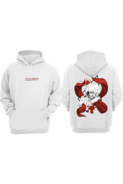 Anetos Design Pulover Alb cu Imprimare pe Spate Kaneki Tattoo