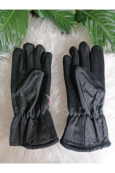 Blotch Cat Figure Waterproof Gray Color Lined Children's Ski and Snow Gloves for Ages 5-7