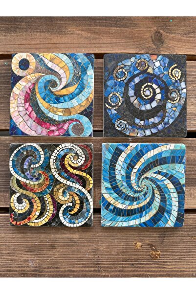 woodhomeworks مجموعة من 4 أكواب من الحجر الطبيعي مطبوعة ملونة