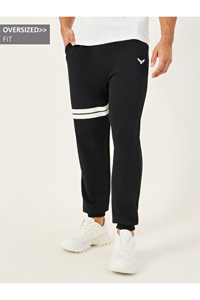 Styli Contrast Double Stripes Oversized Joggers with Embroidery Detail