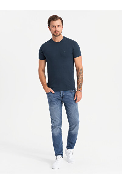 OMBRE Ανδρικό μπλουζάκι SLIM FIT με στρογγυλή λαιμόκοψη και λογότυπο - navy blue V2 OM-TSCT-0220 S