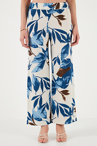 Lela Patterned Elastic Waist Wide Leg Trousers Pants 5869018