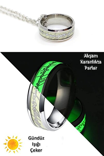Herşey Nota Yüzüklerin Efendisi Tungsten Güç Yüzüğü Kolye Glowing 1 adet