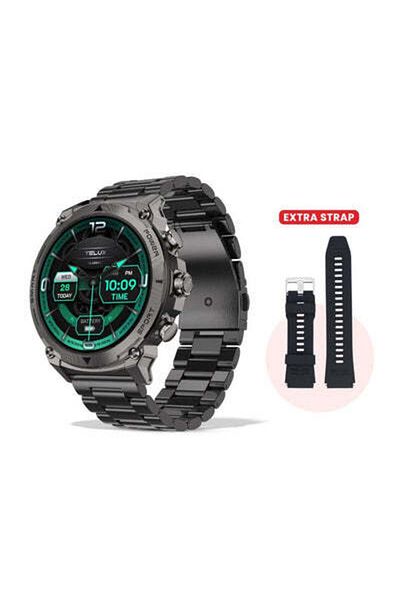 telux ACTIVEX Smart Calling Watch with 1.43” AMOLED Display & 2 Straps (Stainless Steel & Silicon), Black