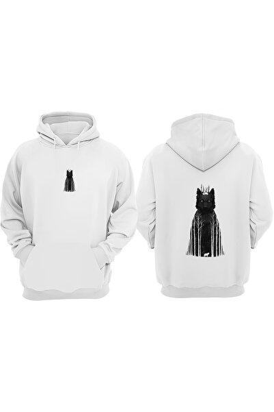 Anetos Λευκό φούτερ Black Wolf Design Backpack με τύπωμα