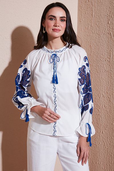 Lela Cămașă cu guler judecător, brodat, cu croială supradimensionată 676206